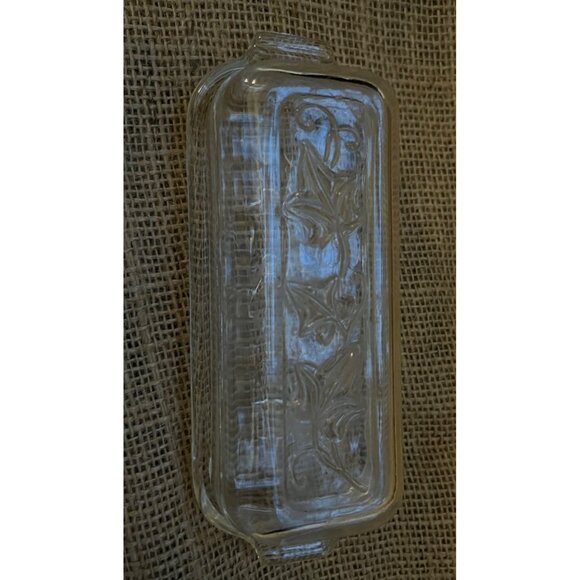 Vintage Clear Glass Butter Dish With Lid - Floral Etched Design - Rectangular Sh - Picture 6 of 8